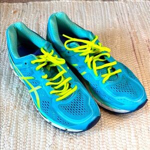 ASICS Gel Kayano 22 Teal and Neon Size 8.5 NO LINERS